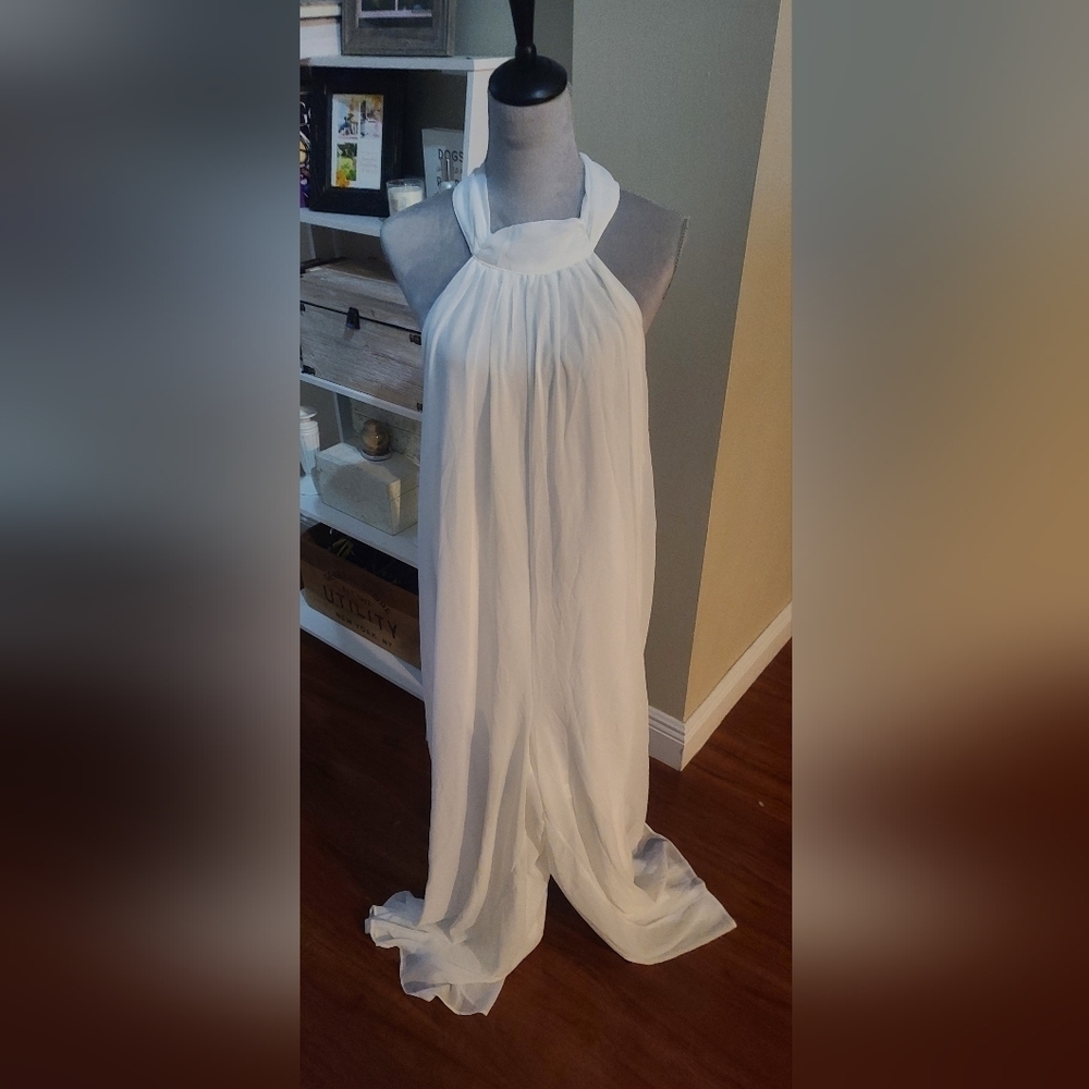 Be MARAKI GOTTA HAVE IT BACKLESS HALTER WIDE LEG JUMPSUIT - WHITE - Picture 7 of 7